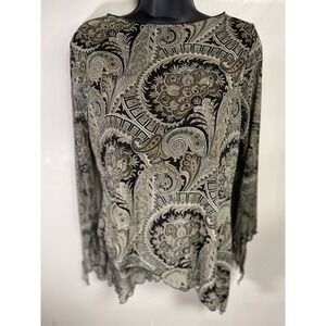 90s Y2K Womens Paisley Polyester Top Size L Whimsigoth Tie Sleeve Forest Fairy